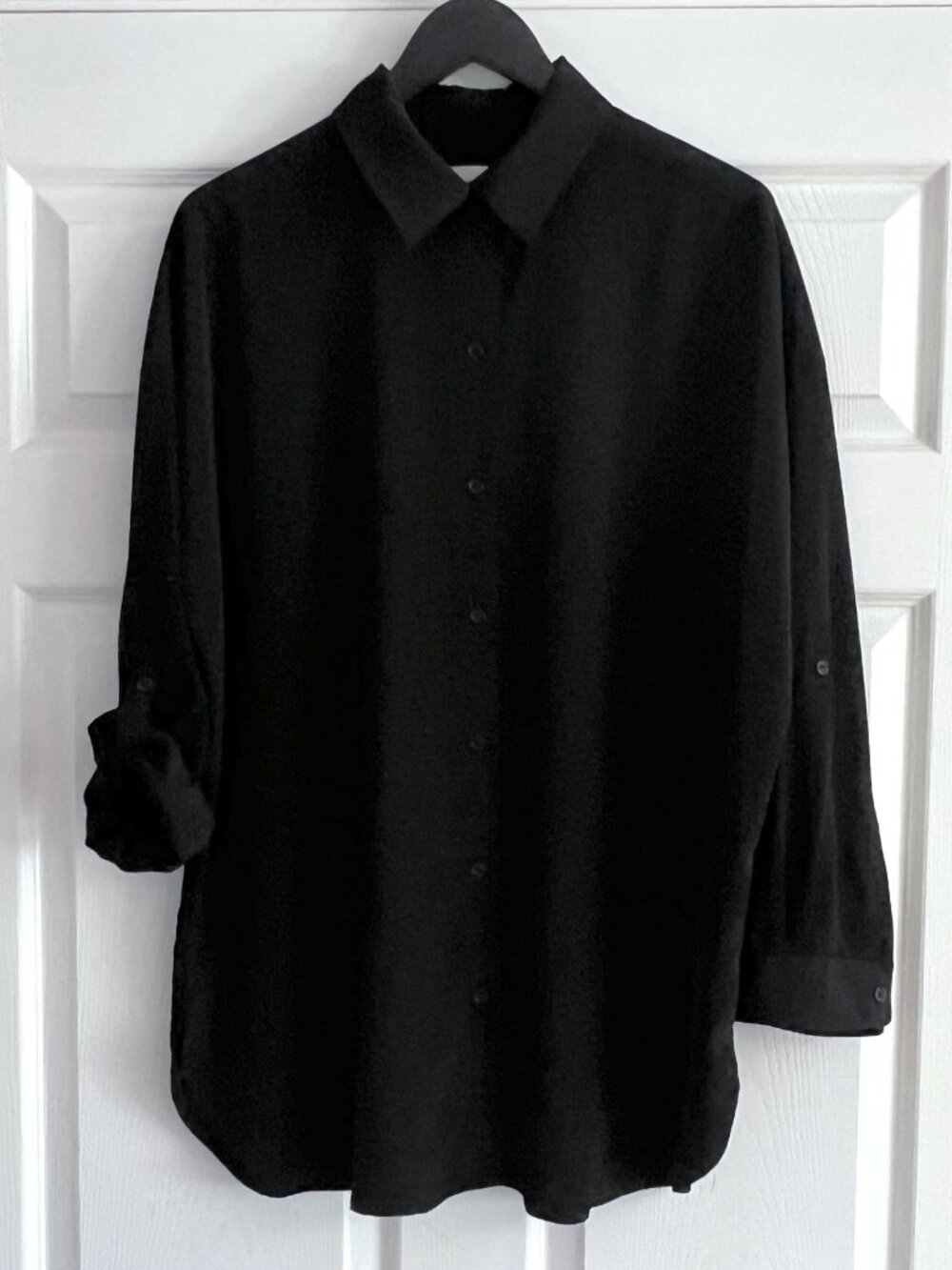 Chico’s Black Button-Front Long Sleeve Blouse Shirt Women’s Size 2 (L)